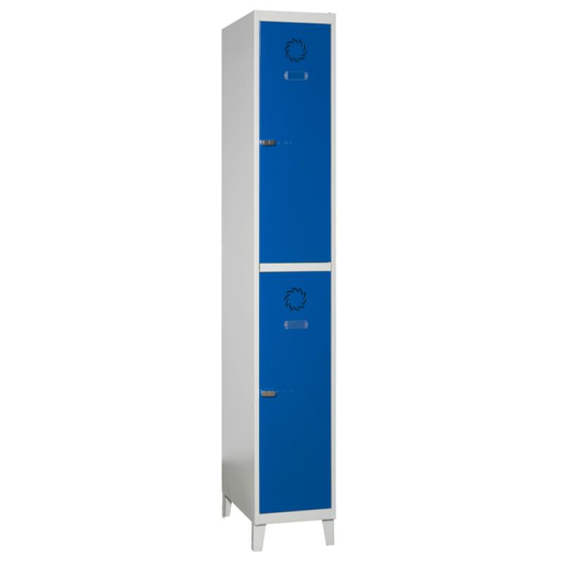 Taquilla Soldada Monoblok ST-30/2 1 Modulo De 2 Puertas con patas 1900x600x500 mm Cuerpo gris puertas azul