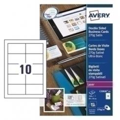 Tarjetas De Visita Avery Para Impresora Laser Quick&Clean 270G Satinadas 85X54Mm Caja 25H 250 Uds.(C32026-25)