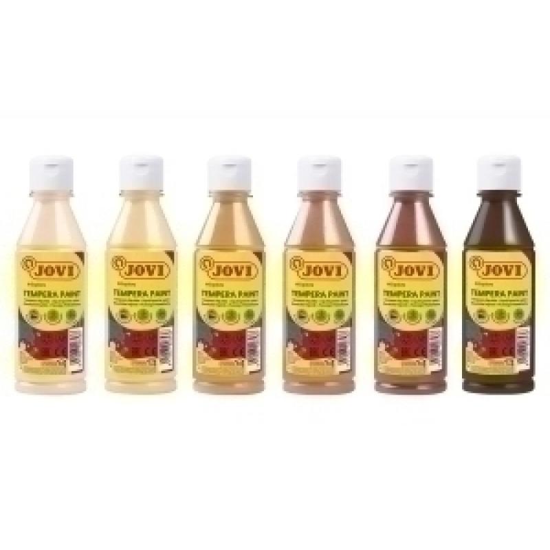 tempera-jovi-liquida-250-ml-botella-surtido-colores-multicultural-caja-de-6-naranja-magenta-carne-marron-verde-oscuro-y-violeta