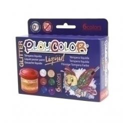 Tempera Playcolor Liquid 40 Ml (Bote) Glitter Estuche De  6