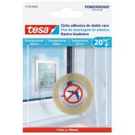 TESA Cinta adhesiva doble cara para superficies transparentes y vidrio, 20 kgrs, 1,5m x 19mm