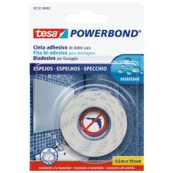 TESA Cinta adhesiva doble cara POWERBOND ESPEJOS, 1,5m x 19mm, resistente a la humedad