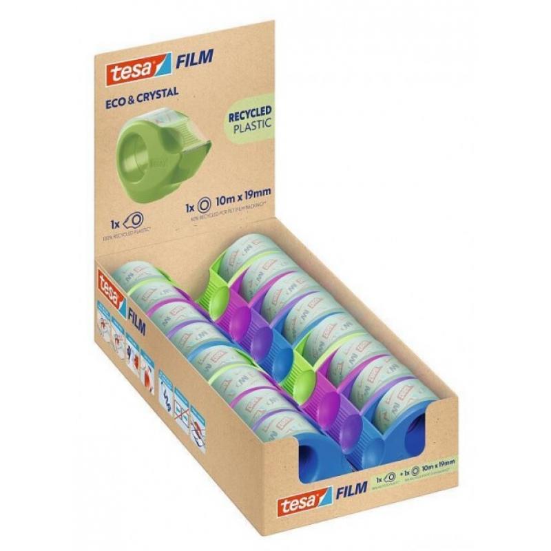 tesa-cinta-adhesiva-transparente-eco-&-crystal-con-dispensador-mini-de-plastico-reciclado-10m-x-19mm