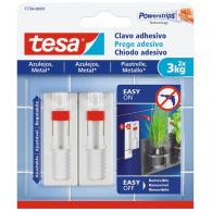 TESA Clavo adhesivo ajustable para azulejos y metal, 3 kgrs, blíster 2 uds
