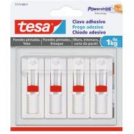 TESA Clavo adhesivo ajustable para paredes pintadas y yeso, 1 kgrs, blíster con 4 uds