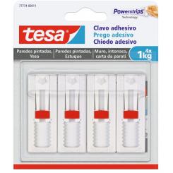 TESA Clavo adhesivo ajustable para paredes pintadas y yeso, 1 kgrs, blíster con 4 uds