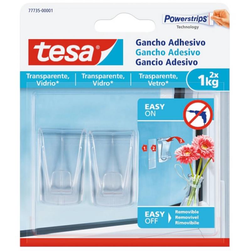 tesa-gancho-adhesivo-para-superficies-transparentes-y-vidrio-1-kgr-blister-2-uds