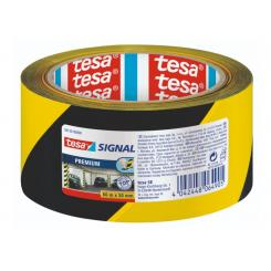 TESA SIGNAL Cinta adhesiva señalización para marcado y advertencia amarilla y negra PVC 66m x 50mm