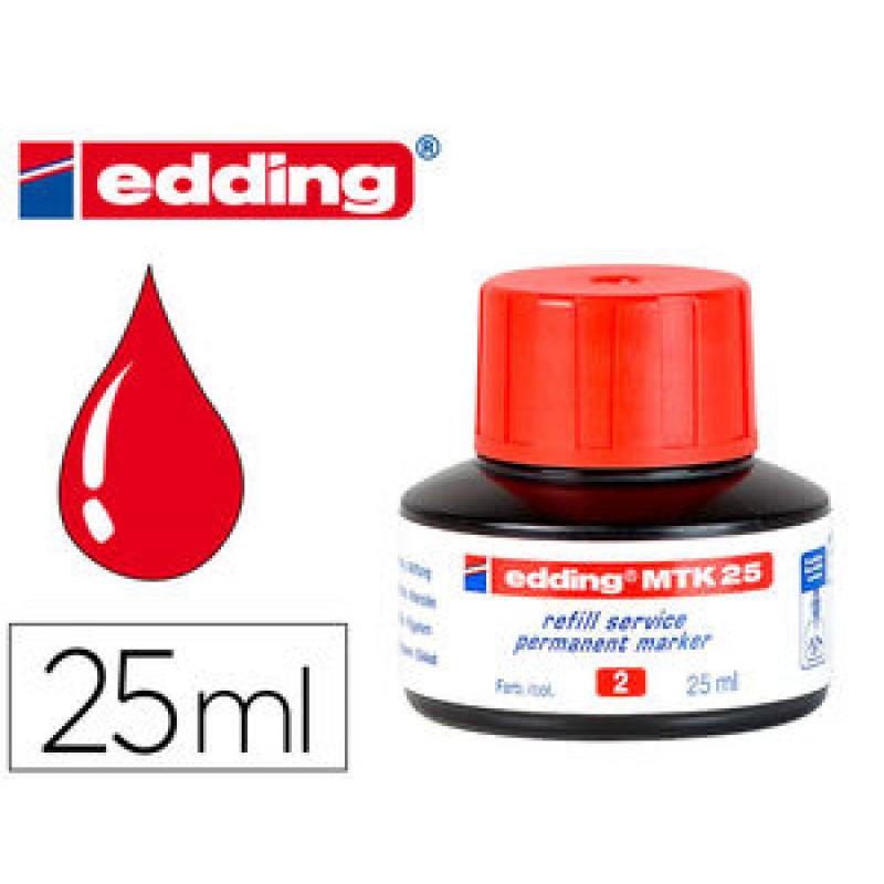 Tintero con 25 ml. Para rellenar marcadores edding para pizarra blanca . Con sistema de recarga capilar. Color rojo