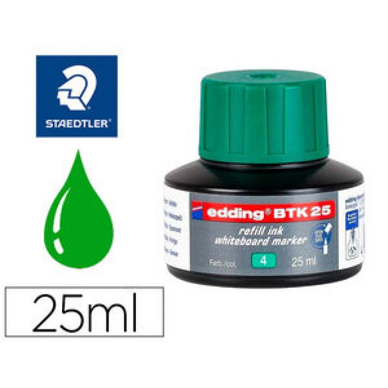 Tintero con 25 ml. Para rellenar marcadores edding para pizarra blanca . Con sistema de recarga capilar. Color verde