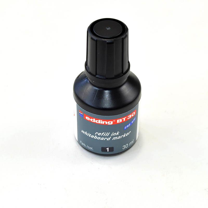 Tintero con 30 ml. Para rellenar marcadores Edding para pizarra blanca. Color negro.