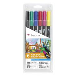 TOMBOW ABT DUAL BRUSH ROTULADORES DOBLE PUNTA PINCEL COLORES BASICOS ESTUCHE DE 6