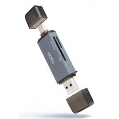 TooQ Lector de Tarjetas SD + TF, con entradas USB-C 3.0 + USB A, Color Gris