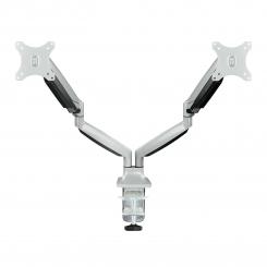 TooQ Soporte de Mesa Giratorio e Inclinable para 2 Pantallas (Monitor / TV Plasma / LCD / LED) 13 32, de Dos Brazos, Plata