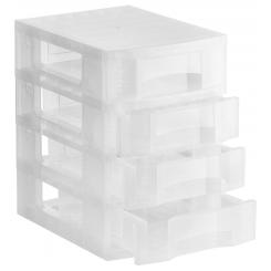 Torre almacenaje 4 cajones 6 ltrs (342x220x79 mm.). Polipropileno copolímero antiestático. Medidas ext 390x290x430 mm. Carcasa cristal translúcido c/cajones cristal translúcido.