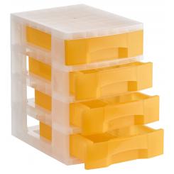 Torre almacenaje 4 cajones 6 ltrs (342x220x79 mm.). Polipropileno copolímero antiestático. Medidas ext 390x290x430 mm. Carcasa cristal translúcido c/cajones naranja translúcido.