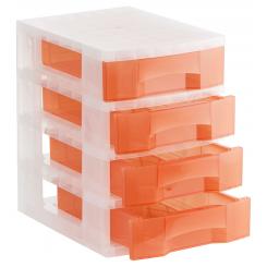 Torre almacenaje 4 cajones 6 ltrs (342x220x79 mm.). Polipropileno copolímero antiestático. Medidas ext 390x290x430 mm. Carcasa cristal translúcido c/cajones rojo translúcido.