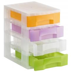 Torre almacenaje 4 cajones 6 ltrs (342x220x79 mm.). Polipropileno copolímero antiestático. Medidas ext 390x290x430 mm. Carcasa cristal translúcido c/cajones surtido translúcido.