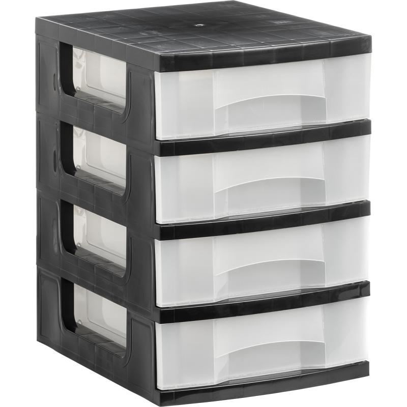 torre-almacenaje-4-cajones-6-ltrs-342x220x79-mm-polipropileno-copolimero-antiestatico-medidas-ext-390x290x430-mm-carcasa-negra-opaca-y-cajones-traslucidos-cristal