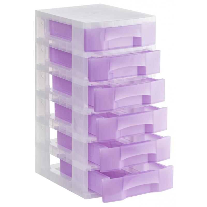 torre-almacenaje-6-cajones-6-ltrs-342x220x79-mm-polipropileno-coplimero-antiestatico-medida-ext-390x290x635-mm-carcasa-cristal-traslucido-y-cajones-malva-traslucido