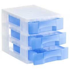 Torre de almacenaje c/3 cajones 6 ltrs. Medida ext 390x290x330 mm. Carcasa cristal translúcido y cajones azul traslúcido