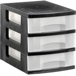 Torre de almacenaje sostenible c/3 cajones 6 ltrs. Medida ext 390x290x330 mm. Carcasa negra opaca y cajones cristal translúcido.