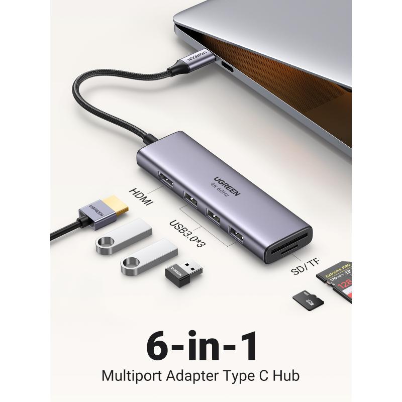 ugreen-cm511-5-in-1-adapter-usb-c-hub-to-3x-usb30-hdmi-tf-sd-gray