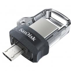 SanDisk Ultra Dual m3.0 unidad flash USB 16 GB USB Type-A / Micro-USB 3.2 Gen 1 (3.1 Gen 1) Negro, Plata, Transparente