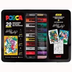 UNIBALL MALETIN METÁLICO MARCADOR POSCA SURTIDO 20P