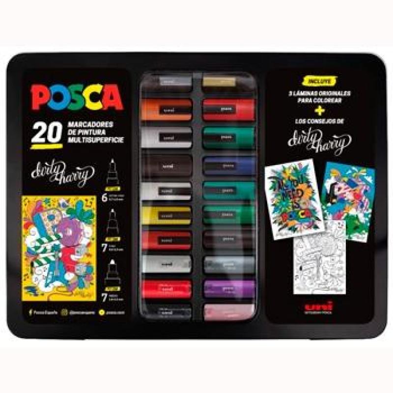 UNIBALL MALETIN METÁLICO MARCADOR POSCA SURTIDO 20P