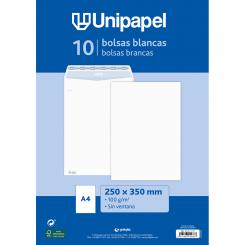 UNIPAPEL Paquete de 10 Bolsa Blanca 100G 250X350 Tira Silicona