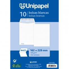 UNIPAPEL Paquete de 10 Bolsa Blanca 90G 162X229 Tira Silicona