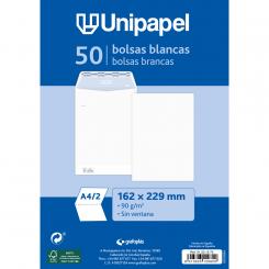 UNIPAPEL Paquete de 50 Bolsa Blanca 90G 162X229 Tira Silicona