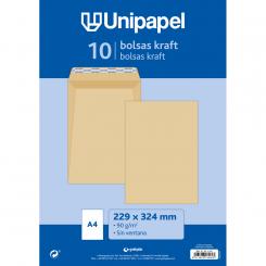 UNIPAPEL Pq.10 Bolsa Kraft Verjurado 229X324 90G Tira Silicona
