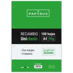 Unipapel Recambio Papyrus A4 Unicla 100H 90G cuadricula 3X3 C/M