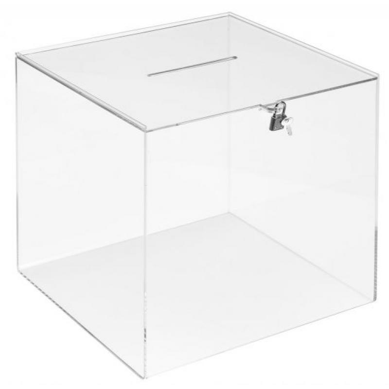 Urna cuadrada ARCHIVO 2000 con llave fabricada en metacrilato de 4 mm de espesorRanura superior