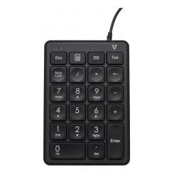 V7 Teclado numérico con cable USB KP350 de - 22 teclas - Teclas de acceso rápido de calculadora, tabulación, retroceso - Cable de 6 pies - USB tipo A - Teclado, ordenador portátil, laptop - Negro - Chrome OS - Windows - MacOS - Número
