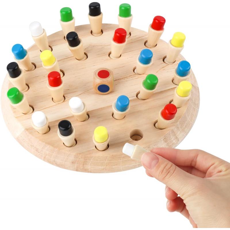 VFANDV Ajedrez de Memoria de Madera, Juguetes Montessori 4 años Juego de Memoria Juguetes Cognitivos de Color para Niños Ayuda a Mejorar la Memoria y la percepción del Color