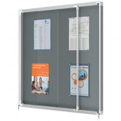 Vitrina NOBO Premium Plus de puerta corredera fondo de fieltro 12xA4 hojas, gris