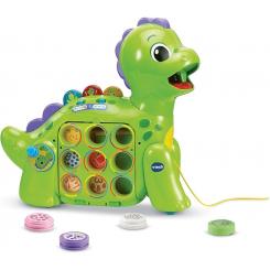 VTech - Dinosaurio glotón infantil Cuenta y aprende, Juguete de arrastre para niños +1.5 años, Aprende a contar, 9 piezas de comida que enseñan vocabulario, Versión ESP