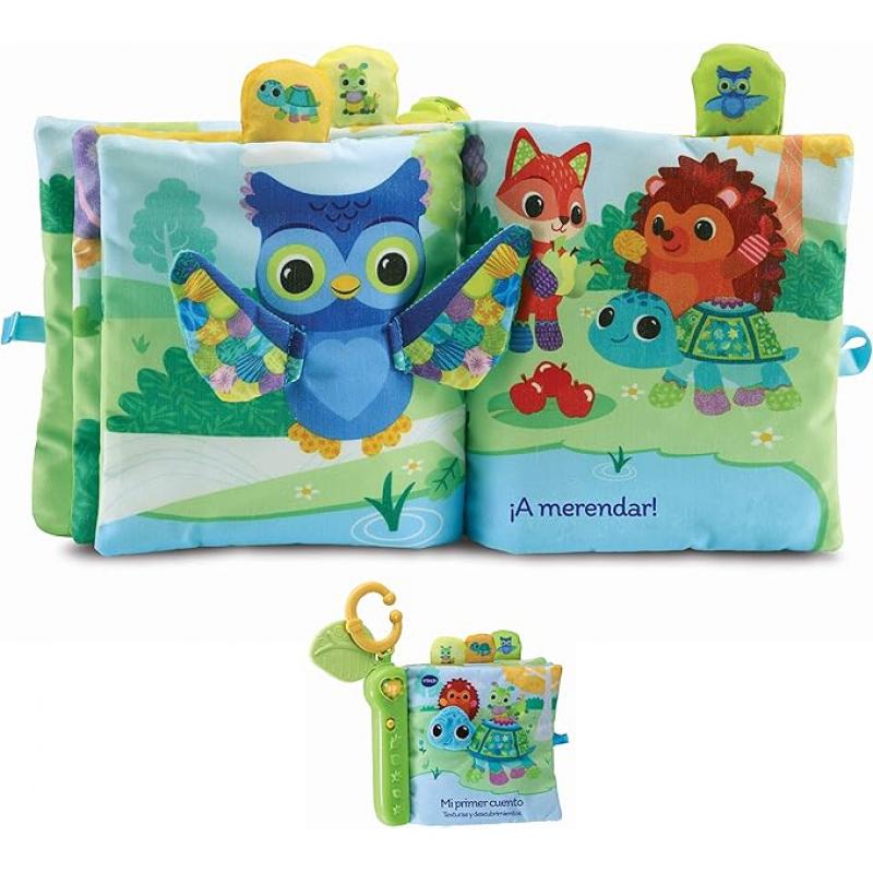 VTech - Mi Primer Cuento Texturas y descubrimientos, Libro Infantil de Tela, Bebés +3 Meses, Descubre la Naturaleza y los Animales, estimula Sentido del Tacto, Anilla para Colgar