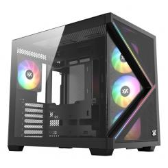 XYZ QUBEX, TORRE GAMING,DUAL CHAMBER, 4x VENTILADORES, A-RGB, MESH DUAL ,BTF, TYPO C, ATX, NEGRA