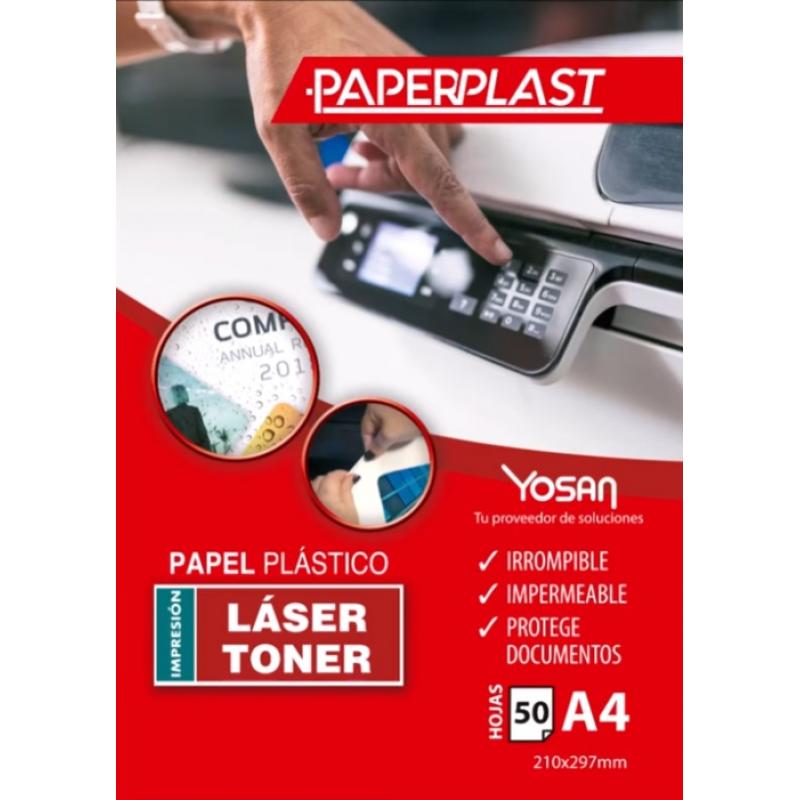 YOSAN Paperplast blanco brillo A4 120 Mic, caja 50 hojas